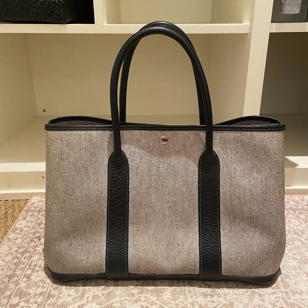 Hermès Garden Party 36 Grey Toile & Black Leather